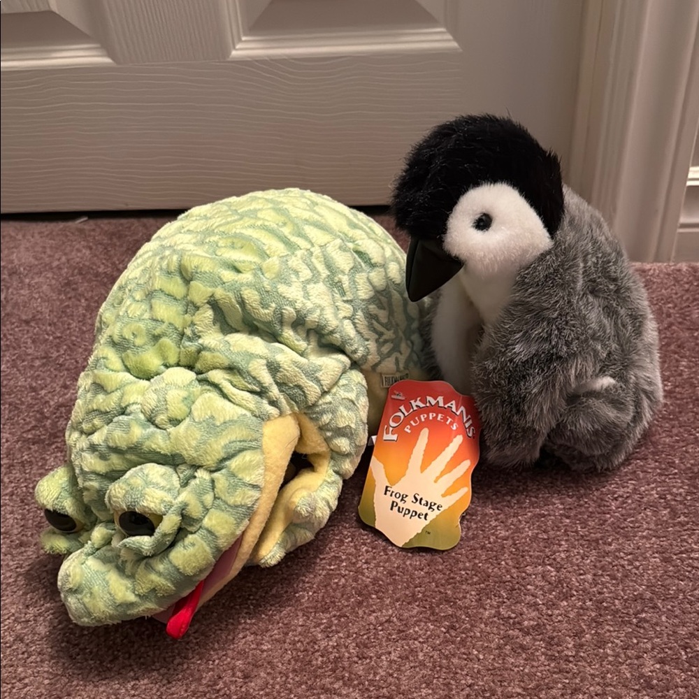 Green Frog Stage Puppet and Penguin.